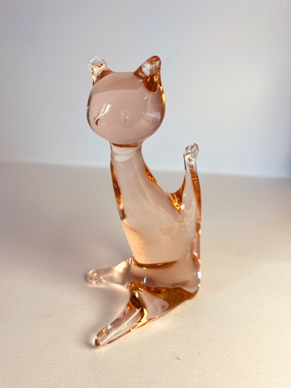 Murano Glass Cat - Rose Pink Handblown Glass Figurine or Paperweight VINTAGE MCM